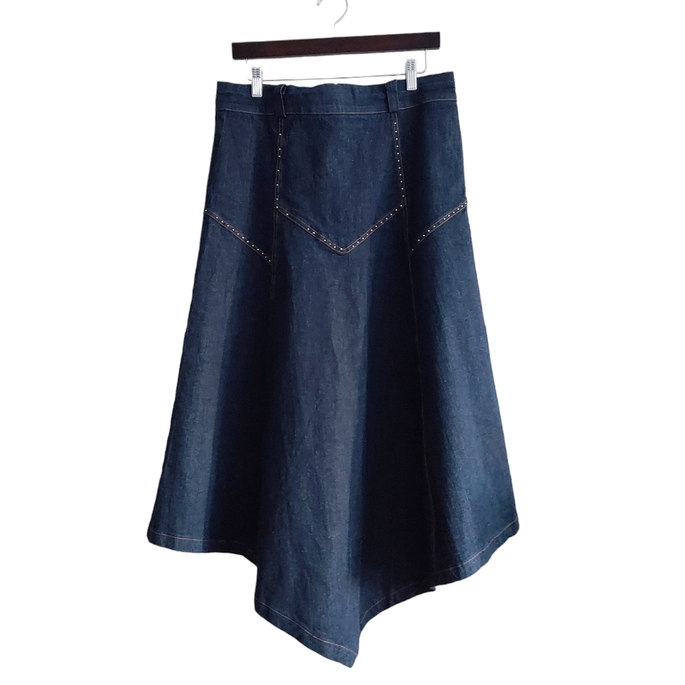 Denim Maxi Skirt With Studding & Distinctive Hem